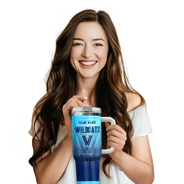 personalized villanova wildcats gradient dots navy curved tumbler premium grade.webp