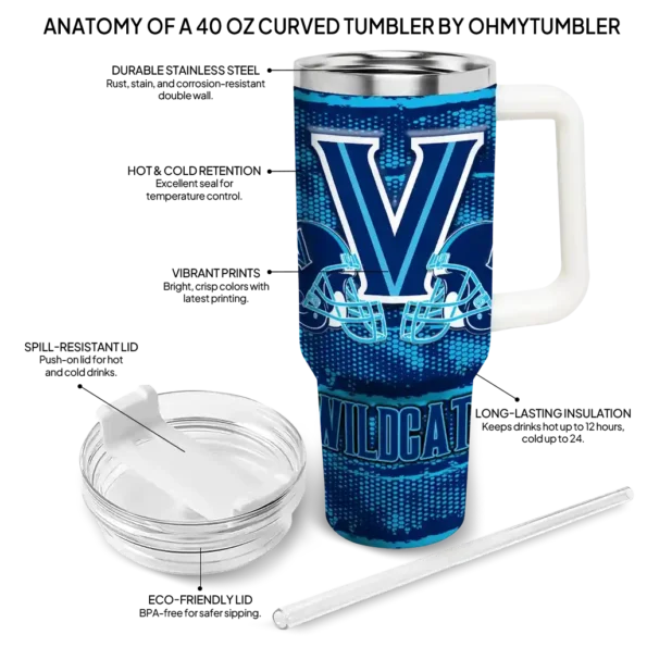 personalized villanova wildcats honey streaks navy curved tumbler new arrival.webp