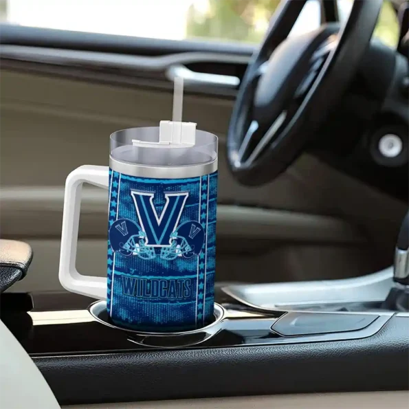 personalized villanova wildcats honey streaks navy curved tumbler trendy.webp