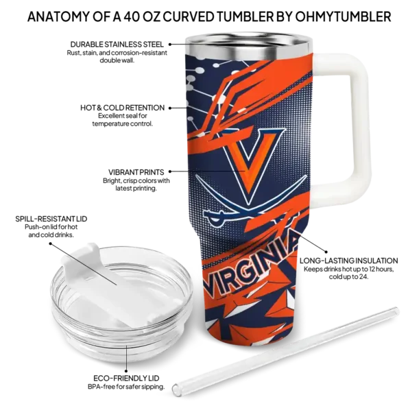 personalized virginia cavaliers abstract paths blue curved tumbler new arrival.webp