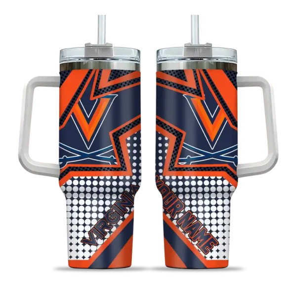 personalized virginia cavaliers arrow burst blue curved tumbler best selling.webp