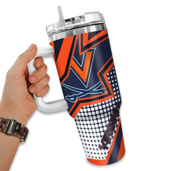 personalized virginia cavaliers arrow burst blue curved tumbler fashion forward.webp