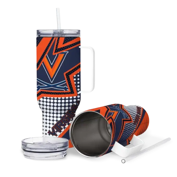 personalized virginia cavaliers arrow burst blue curved tumbler high quality.webp
