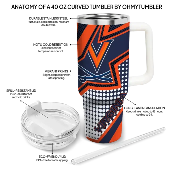 personalized virginia cavaliers arrow burst blue curved tumbler new arrival.webp