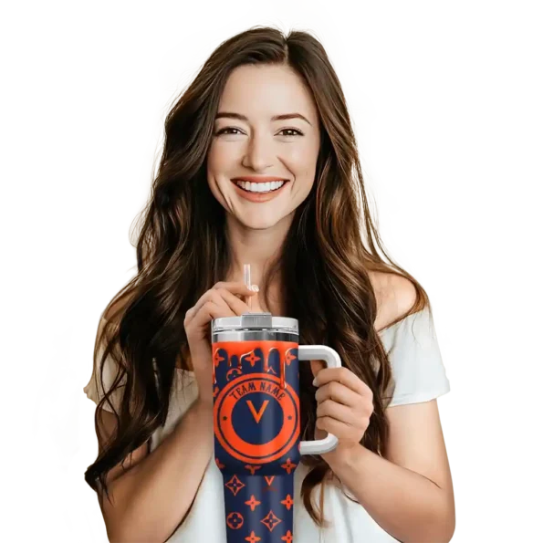 personalized virginia cavaliers bullseye drips blue curved tumbler premium grade.webp