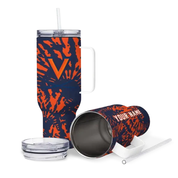 personalized virginia cavaliers burst swirl blue curved tumbler high quality.webp