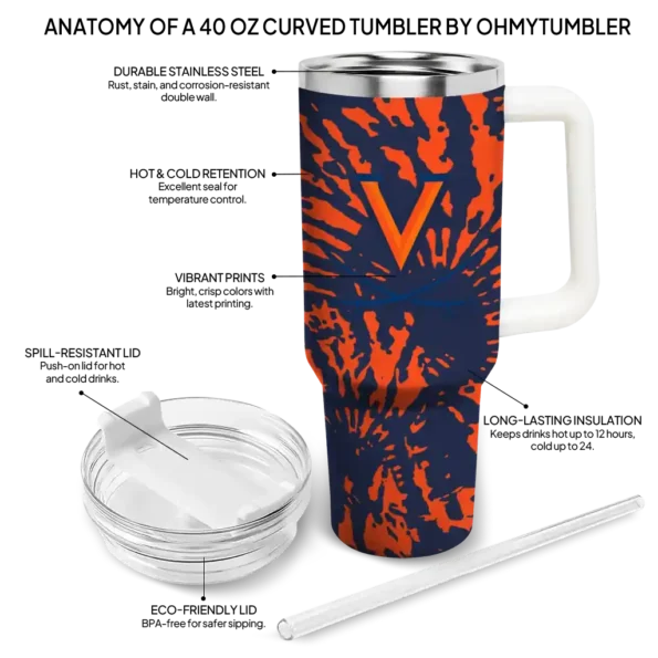 personalized virginia cavaliers burst swirl blue curved tumbler new arrival.webp