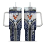 personalized virginia cavaliers leopard zipper blue curved tumbler best selling.webp
