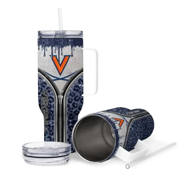 personalized virginia cavaliers leopard zipper blue curved tumbler high quality.webp