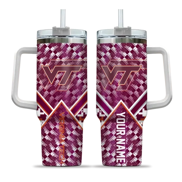 personalized virginia tech hokies chevron angle maroon curved tumbler best selling.webp