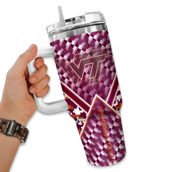 personalized virginia tech hokies chevron angle maroon curved tumbler fashion forward.webp