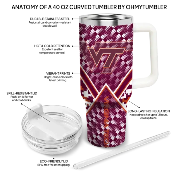 personalized virginia tech hokies chevron angle maroon curved tumbler new arrival.webp