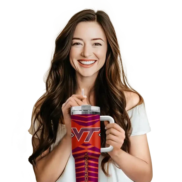 personalized virginia tech hokies chevron layers maroon curved tumbler premium grade.webp