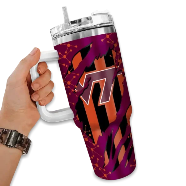 personalized virginia tech hokies claw cut maroon black curved tumbler fashion forward.webp