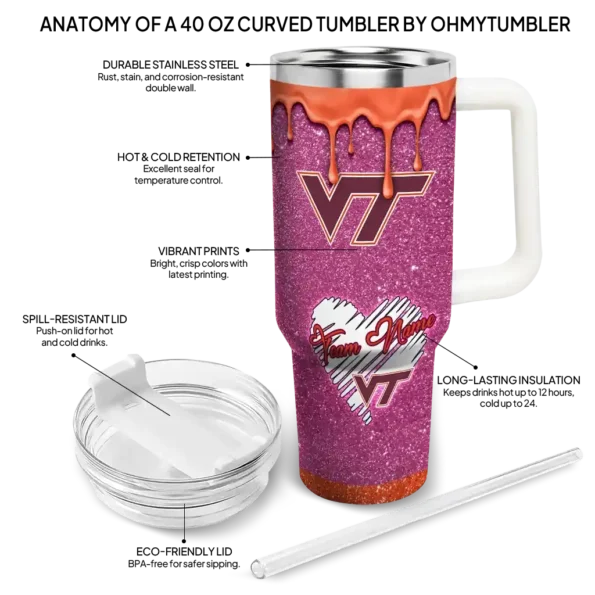 personalized virginia tech hokies heart helmet motif maroon curved tumbler new arrival.webp