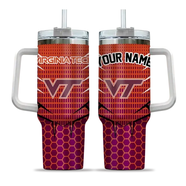 personalized virginia tech hokies hex texture maroon curved tumbler best selling.webp