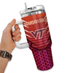 personalized virginia tech hokies hex texture maroon curved tumbler best selling.webp