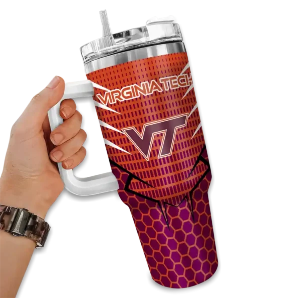 personalized virginia tech hokies hex texture maroon curved tumbler fashion forward.webp