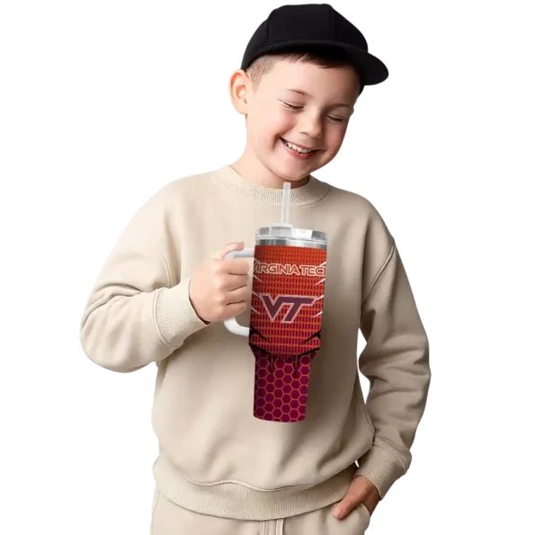 personalized virginia tech hokies hex texture maroon curved tumbler latest model.webp