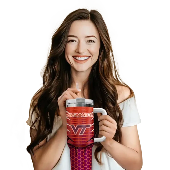 personalized virginia tech hokies hex texture maroon curved tumbler premium grade.webp
