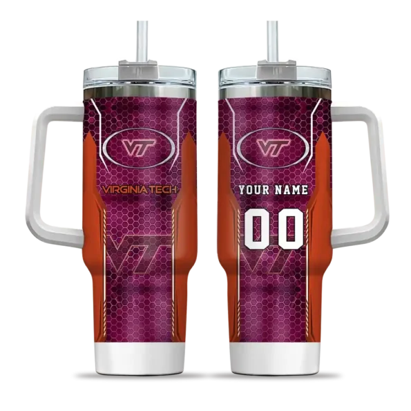 personalized virginia tech hokies hexagon armor maroon curved tumbler best selling.webp