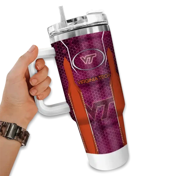 personalized virginia tech hokies hexagon armor maroon curved tumbler fashion forward.webp