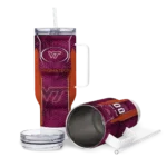personalized virginia tech hokies hexagon armor maroon curved tumbler best selling.webp