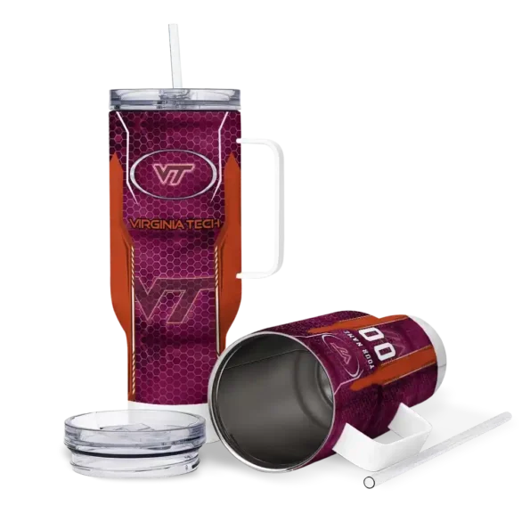 personalized virginia tech hokies hexagon armor maroon curved tumbler high quality.webp