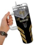 personalized wake forest demon deacons arrow armor gold black curved tumbler best selling.webp