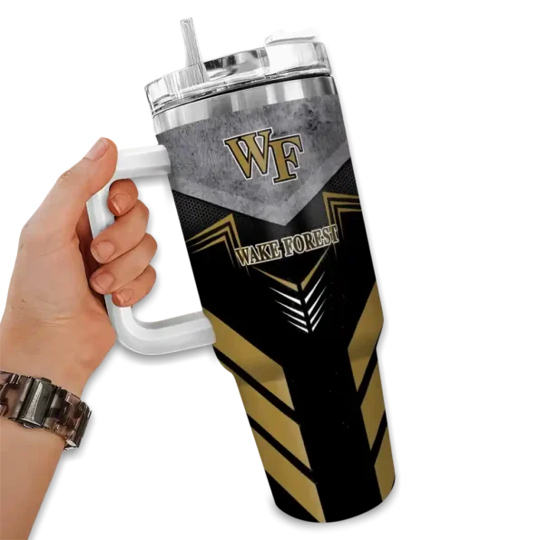 personalized wake forest demon deacons arrow armor gold black curved tumbler fashion forward.webp