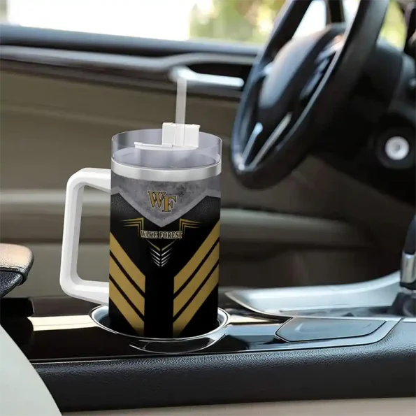 personalized wake forest demon deacons arrow armor gold black curved tumbler trendy.webp