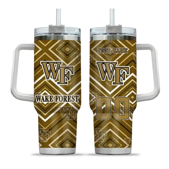 personalized wake forest demon deacons bold diamonds gold curved tumbler best selling.webp