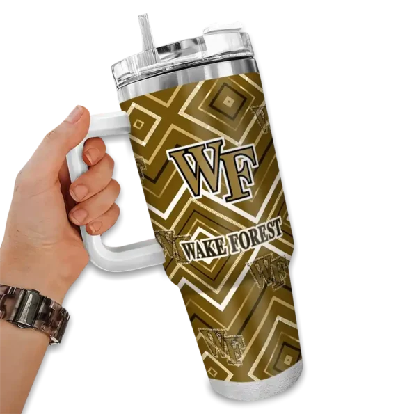 personalized wake forest demon deacons bold diamonds gold curved tumbler fashion forward.webp