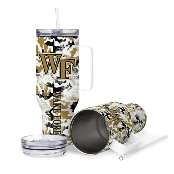 personalized wake forest demon deacons camo mashup gold white curved tumbler high quality.webp