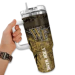 personalized wake forest demon deacons chevron stripe gold curved tumbler best selling.webp