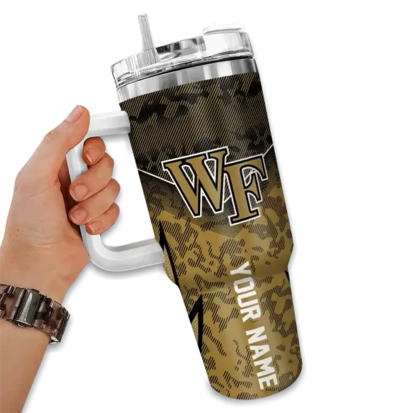 personalized wake forest demon deacons chevron stripe gold curved tumbler fashion forward.webp