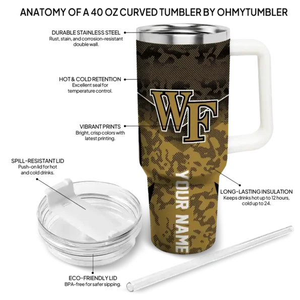 personalized wake forest demon deacons chevron stripe gold curved tumbler new arrival.webp