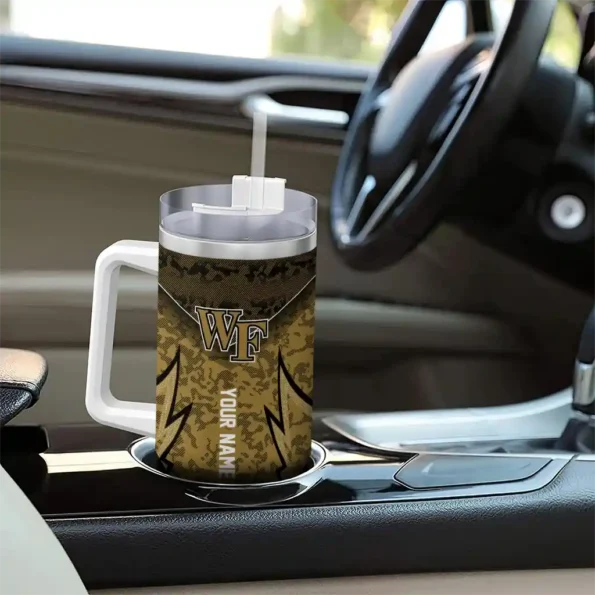 personalized wake forest demon deacons chevron stripe gold curved tumbler trendy.webp