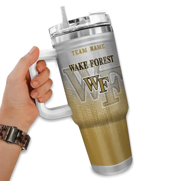 personalized wake forest demon deacons gradient dots gold curved tumbler fashion forward.webp