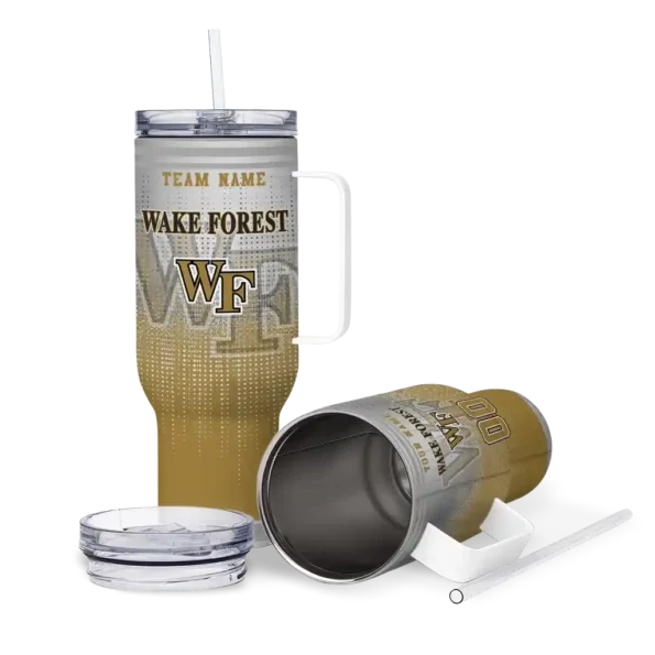 personalized wake forest demon deacons gradient dots gold curved tumbler high quality.webp