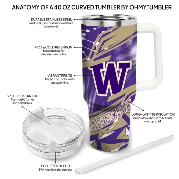 personalized washington huskies abstract paths purple curved tumbler new arrival.webp