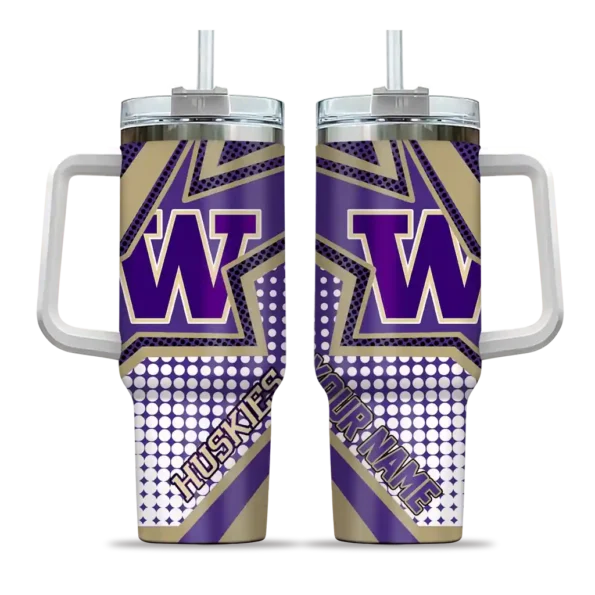 personalized washington huskies arrow burst purple curved tumbler best selling.webp