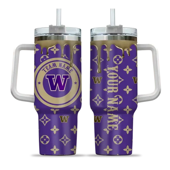 personalized washington huskies bullseye drips purple curved tumbler best selling.webp