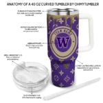 personalized washington huskies bullseye drips purple curved tumbler best selling.webp