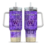 personalized washington huskies geometric prism purple curved tumbler best selling.webp