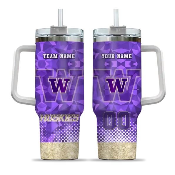 personalized washington huskies geometric prism purple curved tumbler best selling.webp
