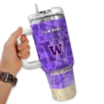 personalized washington huskies geometric prism purple curved tumbler best selling.webp