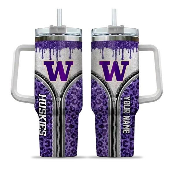 personalized washington huskies leopard zipper purple curved tumbler best selling.webp