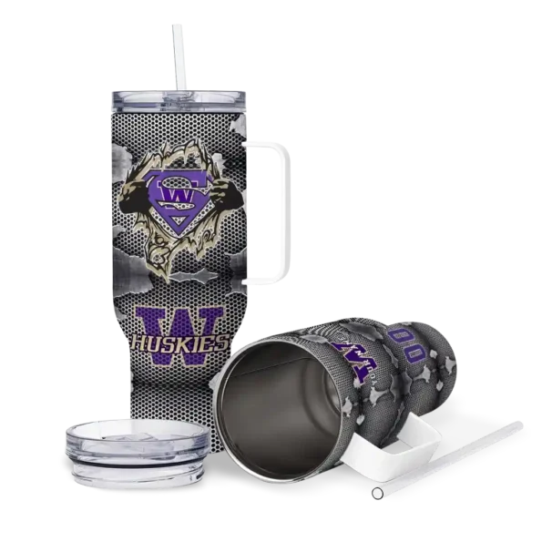 personalized washington huskies superman shield purple gray curved tumbler high quality.webp