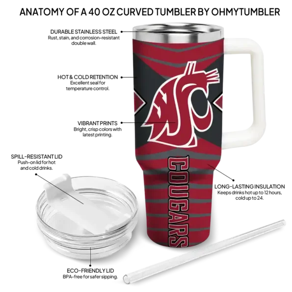 personalized washington state cougars chevron layers crimson curved tumbler new arrival.webp